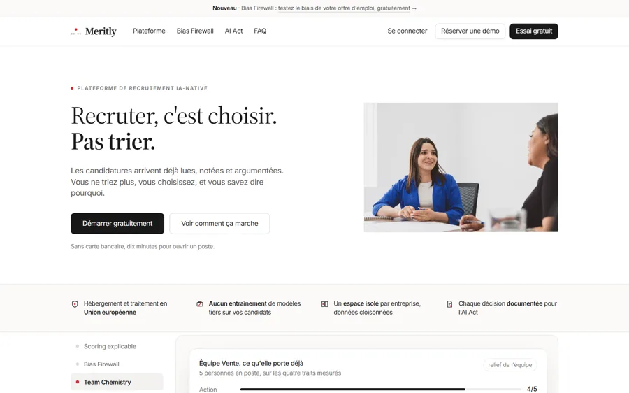 Meritly, la page d&rsquo;accueil en ligne